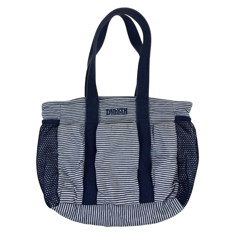 Duluth‎ Trading Canvas Tote Bag Navy Striped Utility Carryall Flaw
